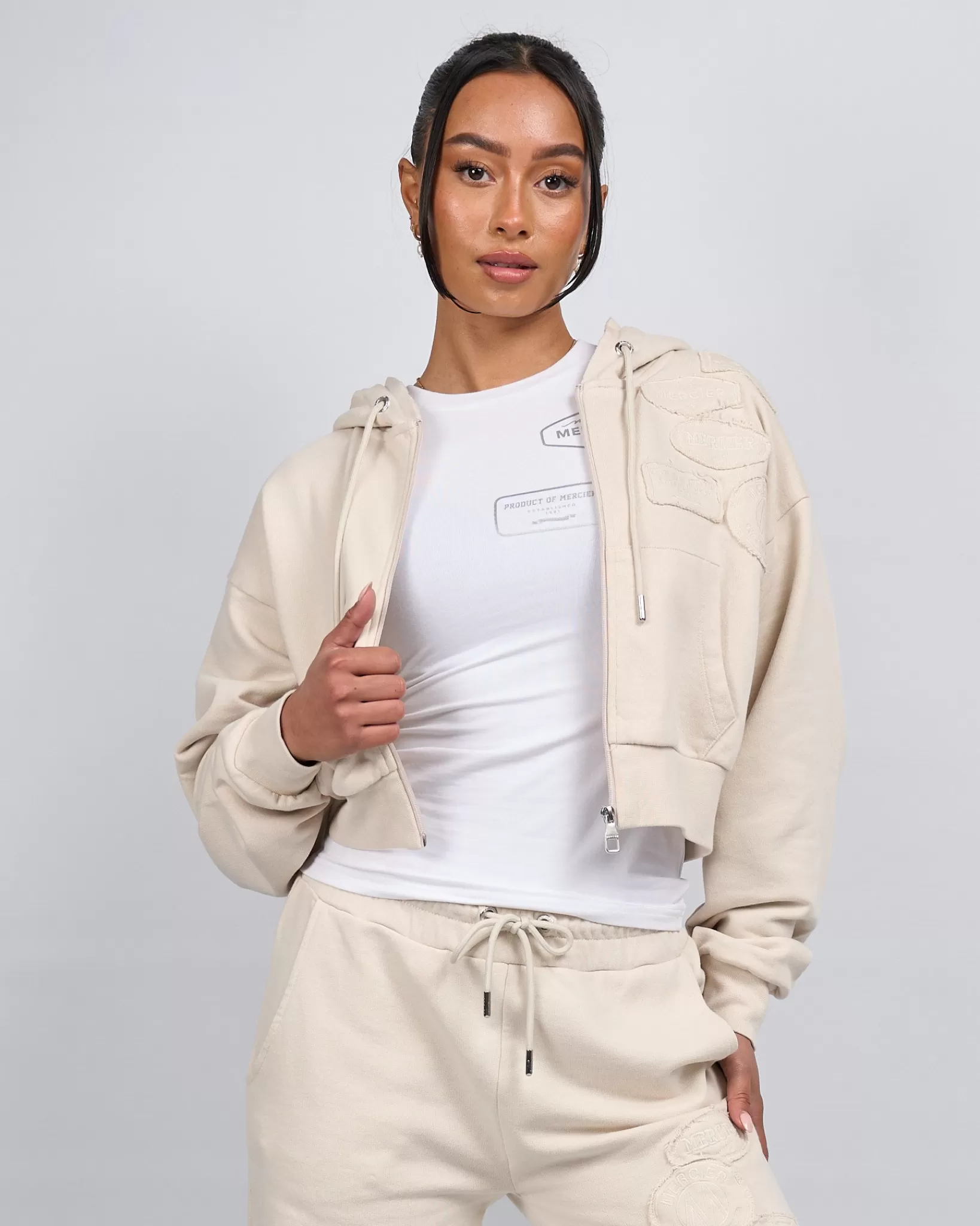 Cheap Mercier Felpa con cappuccio cruda in pietra e distintivo da donna.