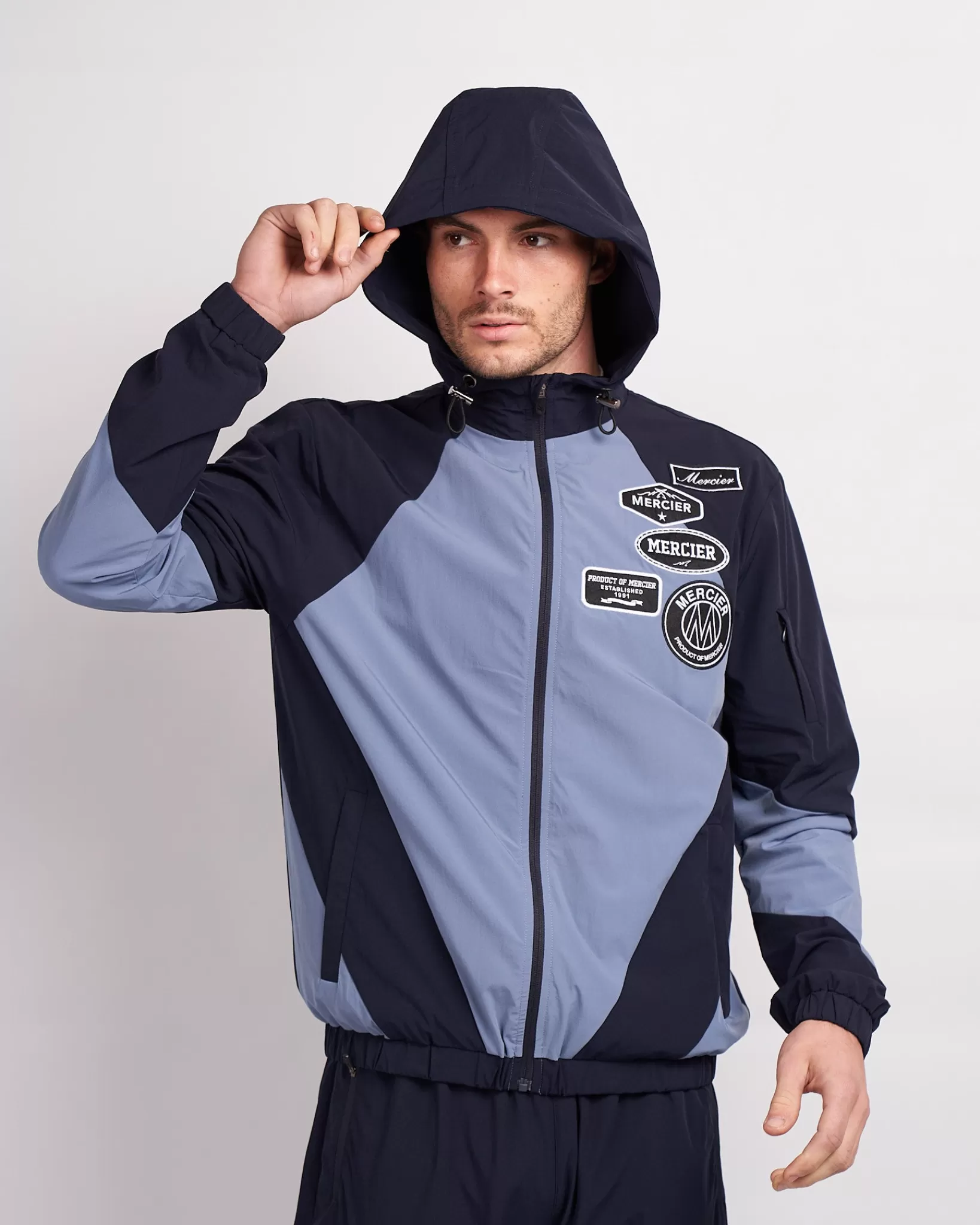 Store Mercier Giacca a vento con pannelli blu navy placid mono distintivo