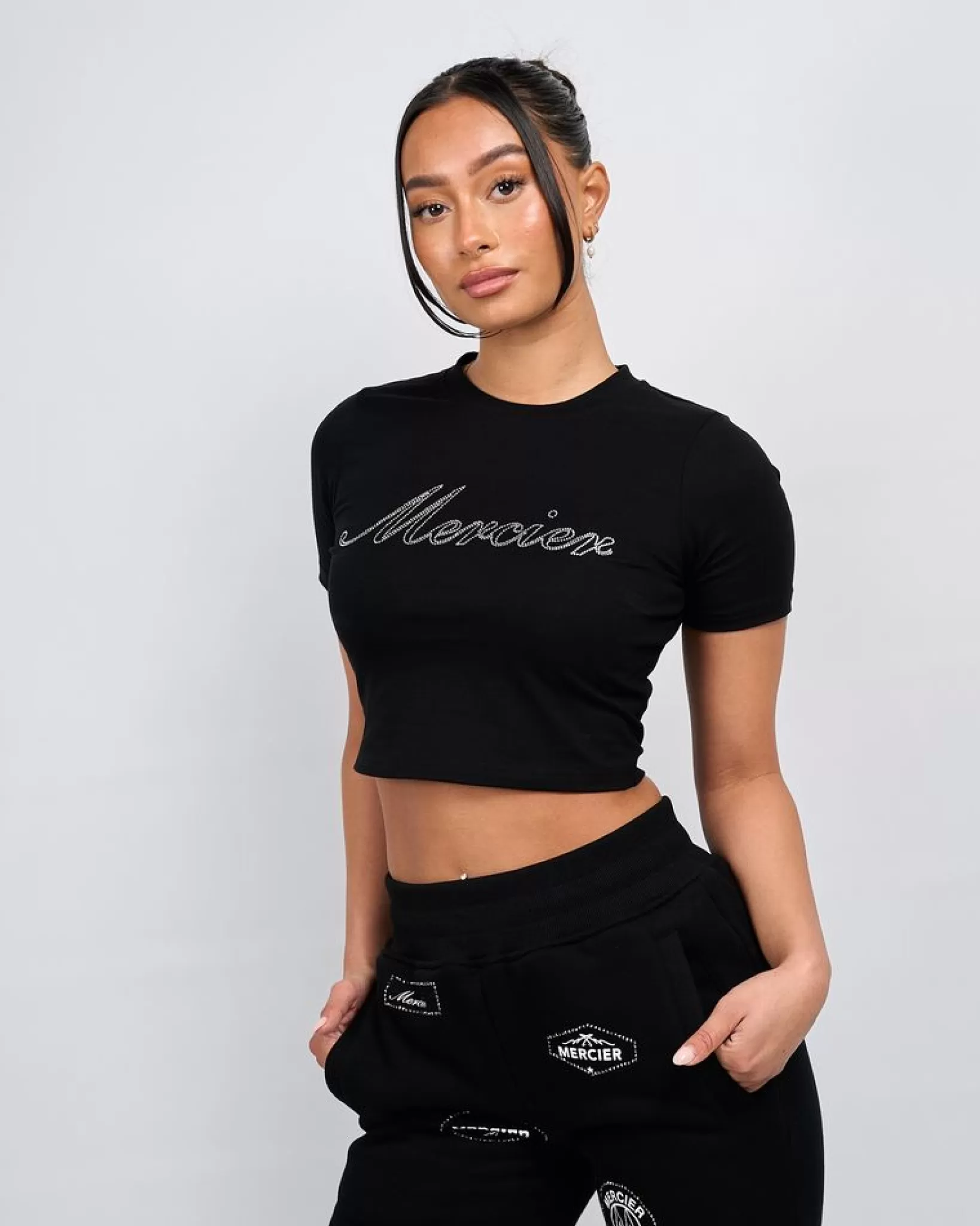 Hot Mercier Maglietta nera da donna con diamanti
