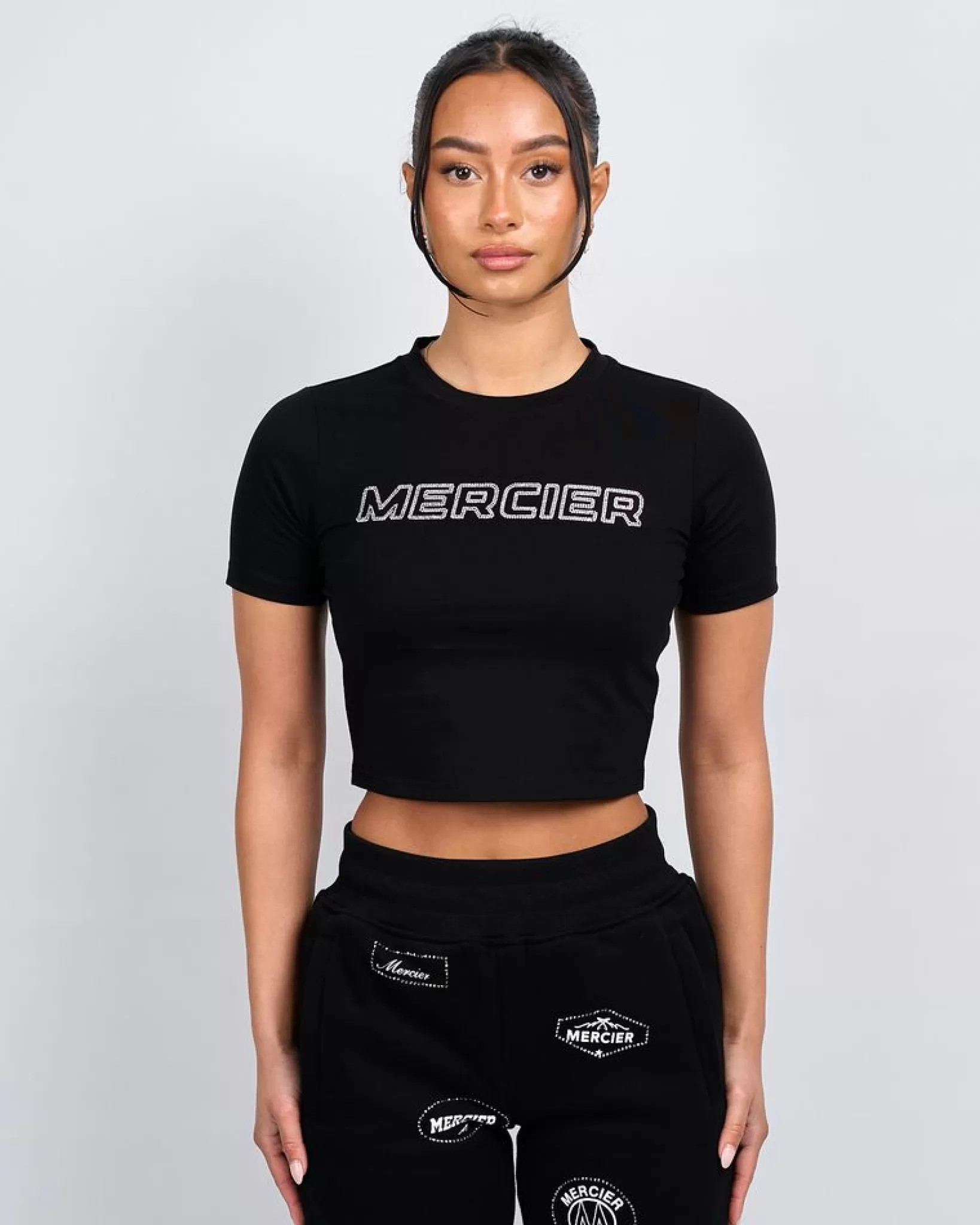 New Mercier Maglietta nera da donna con diamanti,