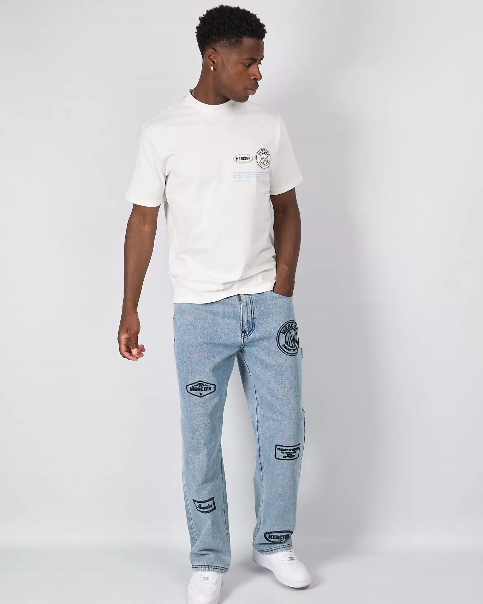 Discount Mercier Maglietta rilassata bianca blu caruso