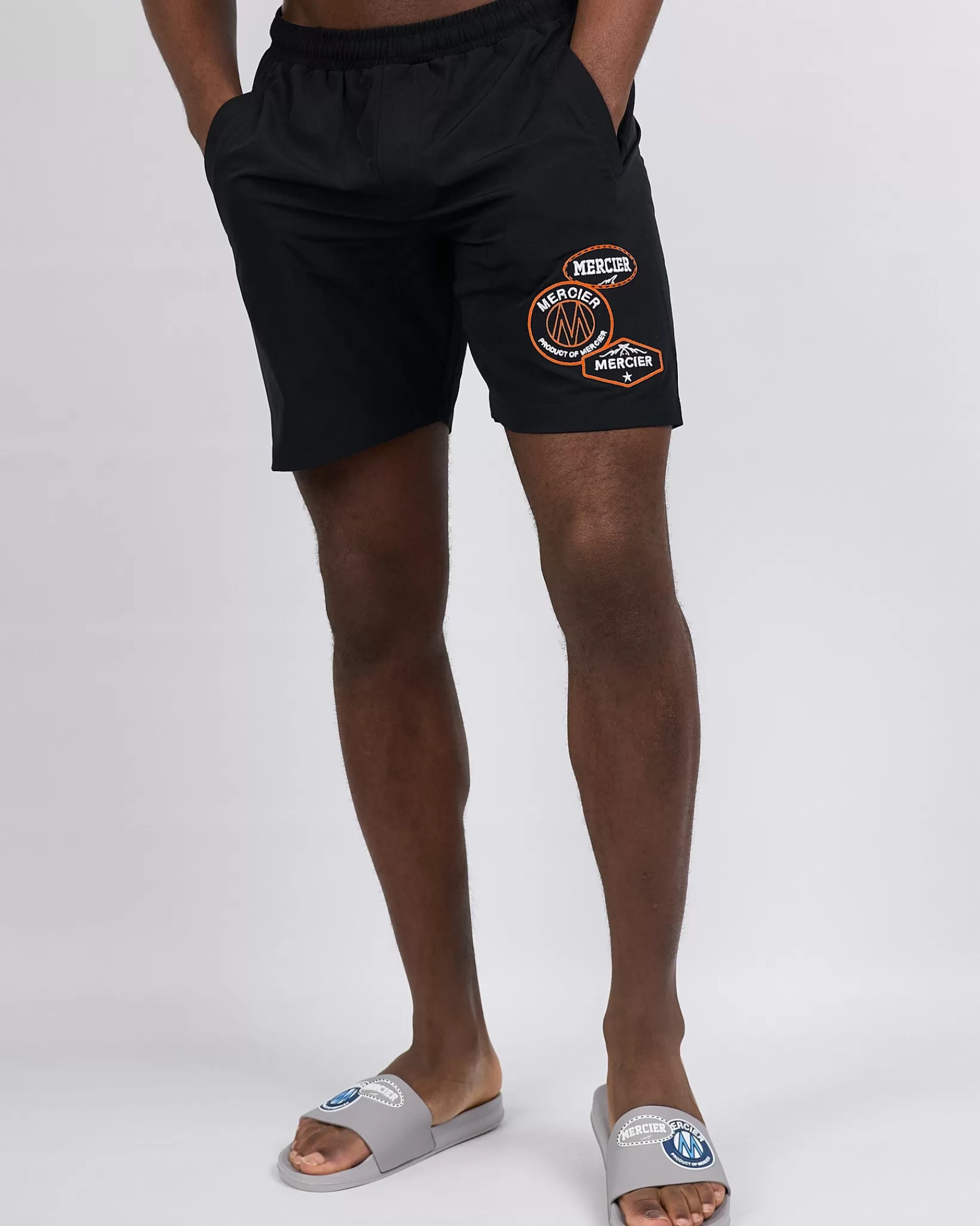 Store Mercier Pantaloncini da bagno con distintivo nero arancione
