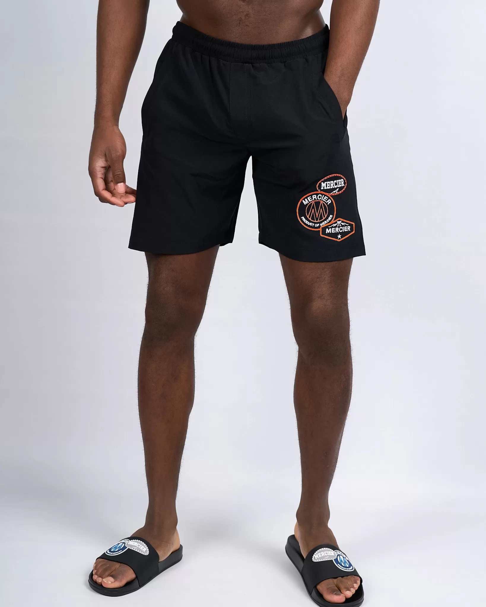 Store Mercier Pantaloncini da bagno con distintivo nero arancione