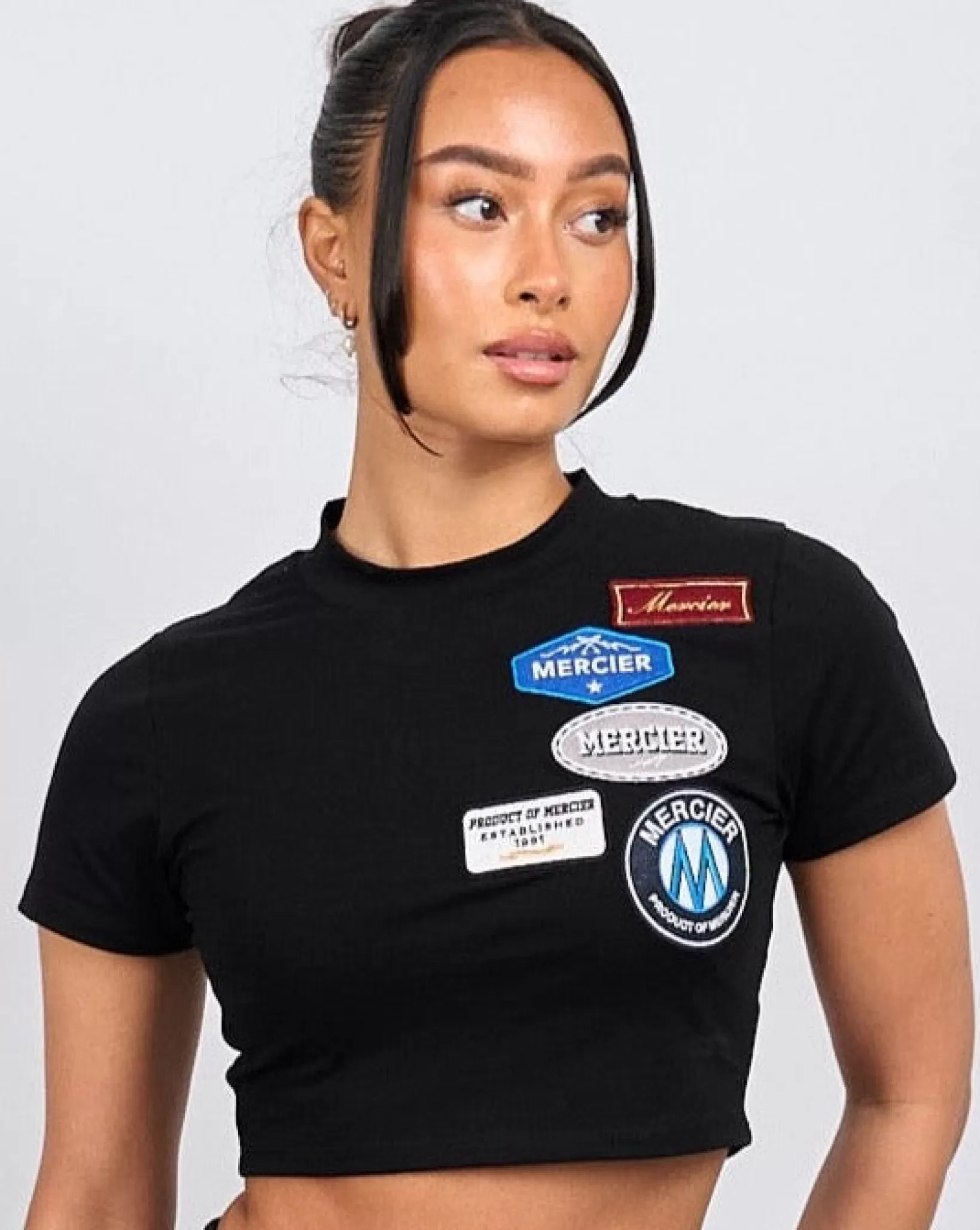 Fashion Mercier T-shirt nera da donna con badge OG