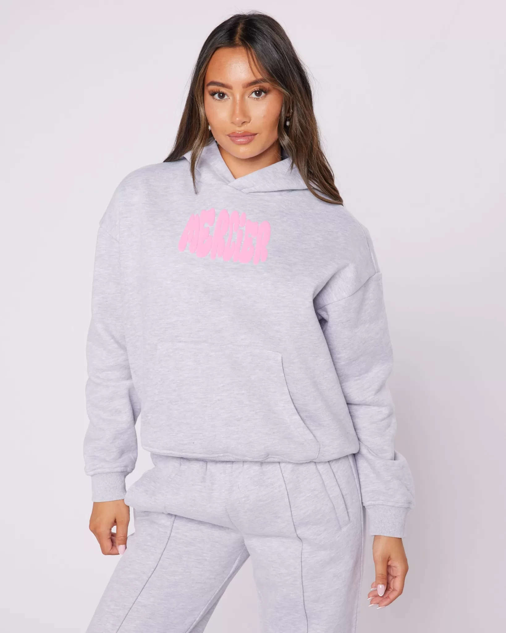 New Mercier Womens Grey Pink Bubble Hoodie