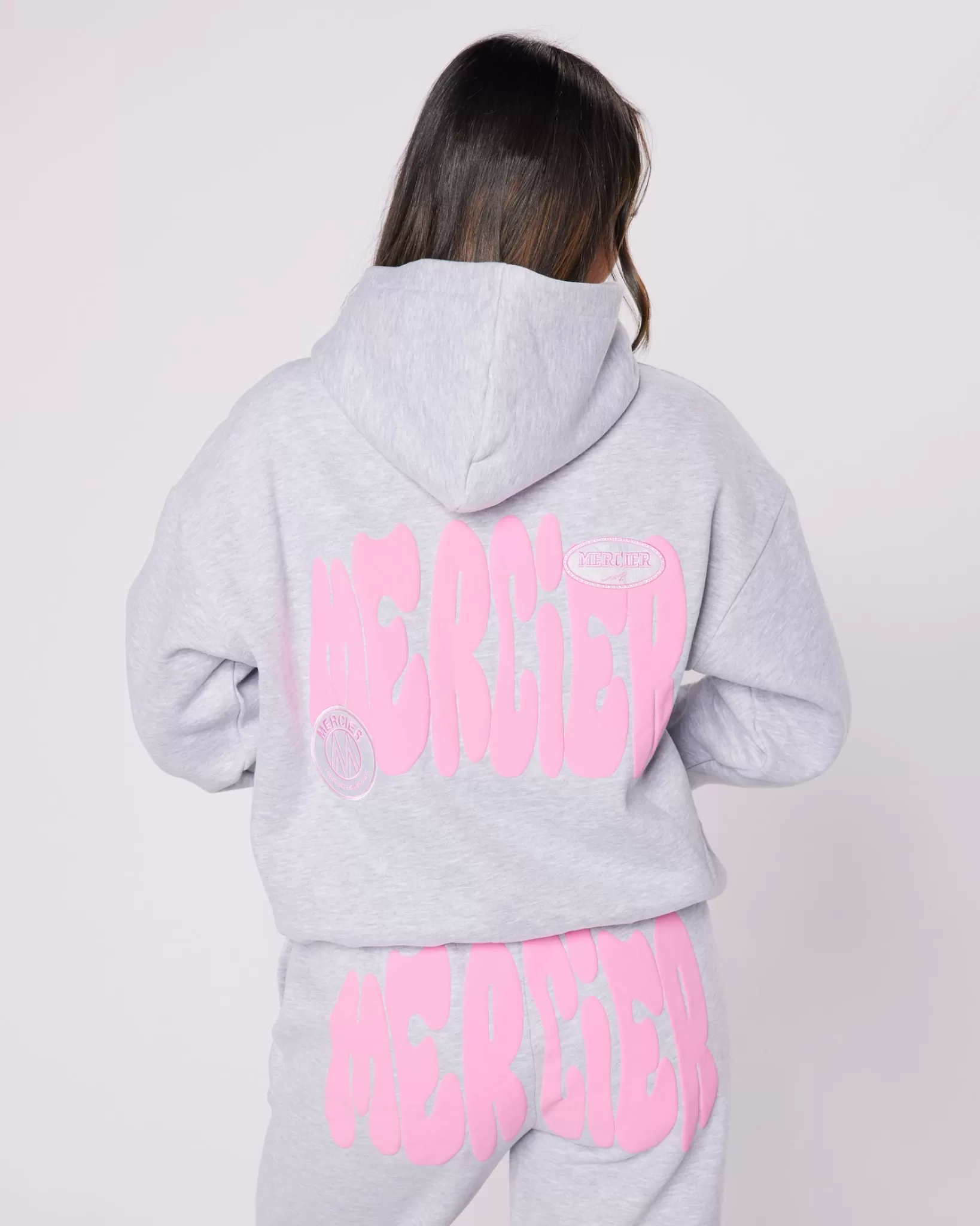 New Mercier Womens Grey Pink Bubble Hoodie